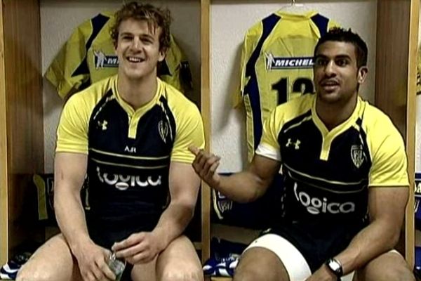 Aurélien Rougerie et Wesley Fofana, les centres de l'ASM, dans le vestiaire avant la rencontre contre Agen.