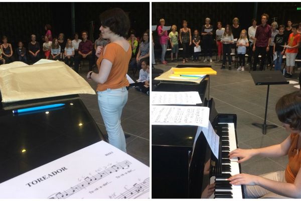 Atelier répétition pour la chorale qui chantera pendant l'entracte de "Carmen" joué à Rennes le 8 juin et diffusé en plein air