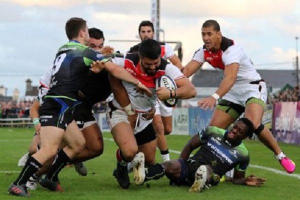 Le premier essai toulousain inscrit par Yann David à la 37è minute