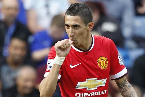 Angel Di Maria, célébrant un but en septembre 2014 contre Leicester City, en Premier League.