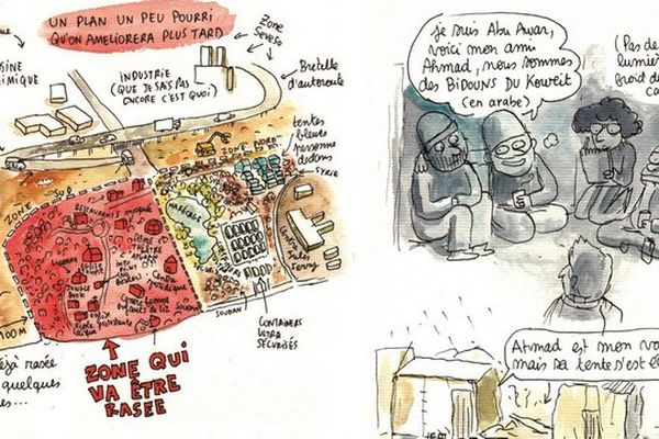 Images extraites de la BD réalisée au fil des jours par Lisa Mandel. 