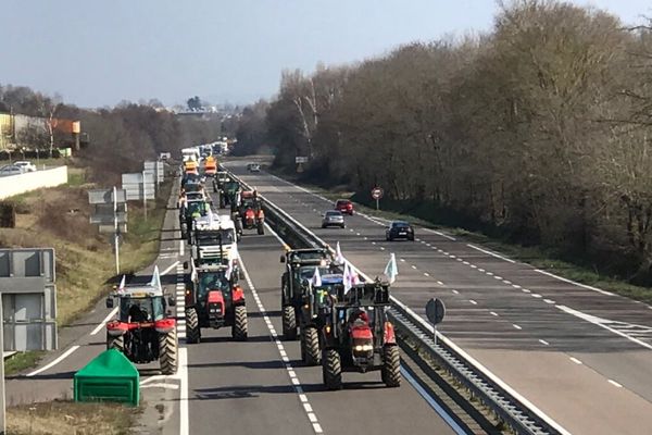 Les agriculteurs ont lancé une opération escargot sur la RCEA entre Paray-le Monial et Montchanin, en Saône-et-Loire, mercredi 21 février 2018