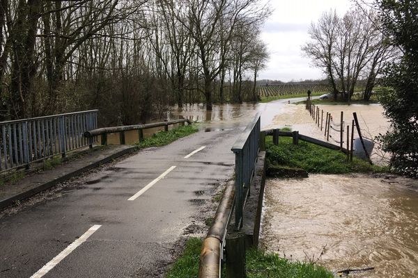 Une route du vignoble nantais inondée ce dimanche 08 mars.