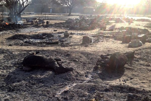 Le Village de Nougboua, au Nigeria, le 13 février 2015, après une attaque de Boko Haram