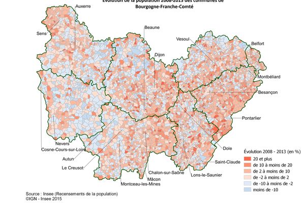 Selon l'INSSE, l'évolution de la population en Bourgogne - Franche-Comté