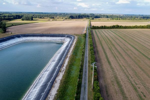 Vue aérienne d'une bassine à Sainte-Soline dans les Deux-Sèvres. Photo d'illustration.