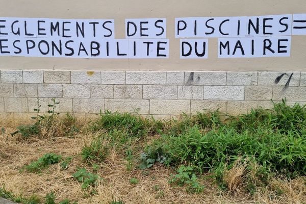 Placarding at the Jean-Bron swimming pool on July 3, 2021 in Grenoble.