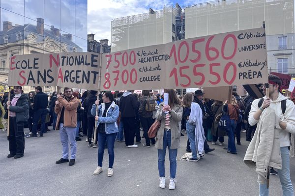 Les étudiants en école d'architecture manifestent devant leur ministère de tutelle place Royale à Paris.