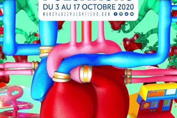 La pulsation du coeur qui bat (dans la version animée), coeur de l'affiche 2020 de la 47e édition du Nancy Jazz Pulsations.