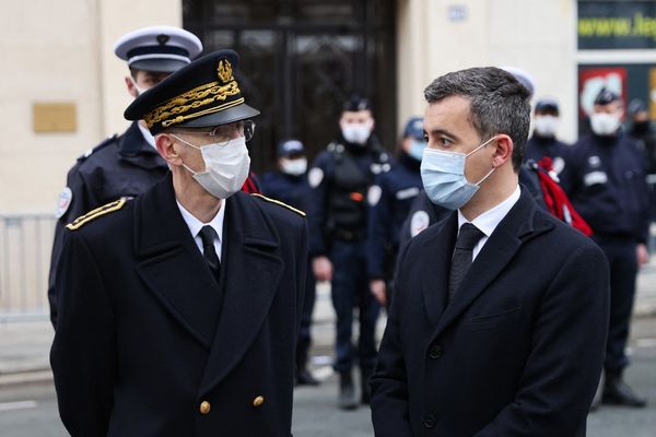 Le préfet de police de Paris Didier Lallement et le ministre de l'Intérieur, Gerald Darmanin, le 7 janvier 2021.