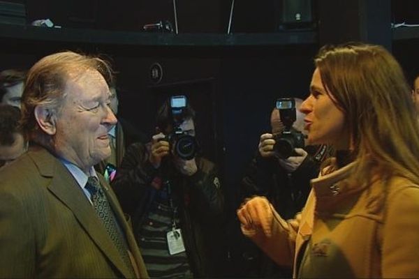 Albert Uderzo et Aurélie Filippetti lors de l'inauguration "Uderzo in extenso"