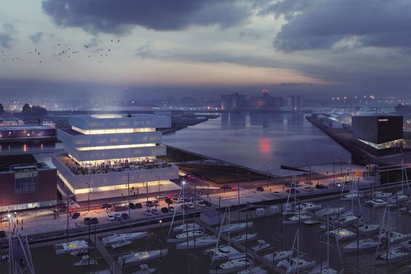 A gauche : les locaux de la future Cité Numérique du Havre