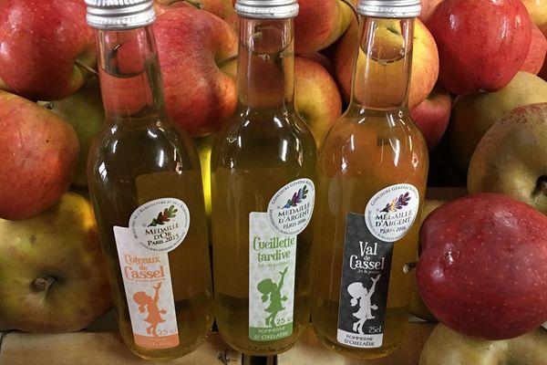 Les trois jus de pomme de la Pommeraie d'Oxelaëre médaillés au Concours général agricole.