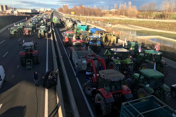 A Clermont-Ferrand, une cinquantaine de tracteurs participent au blocage de l'autoroute A71 ce mercredi 24 janvier.