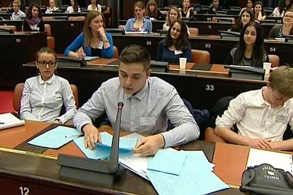 Plus de 80 jeunes, des Bourguignons, mais aussi et pour la 1ère fois des lycéens venus d'Europe centrale, ont simulé une session du Parlement européen jeudi 8 mai 2014 à Dijon.