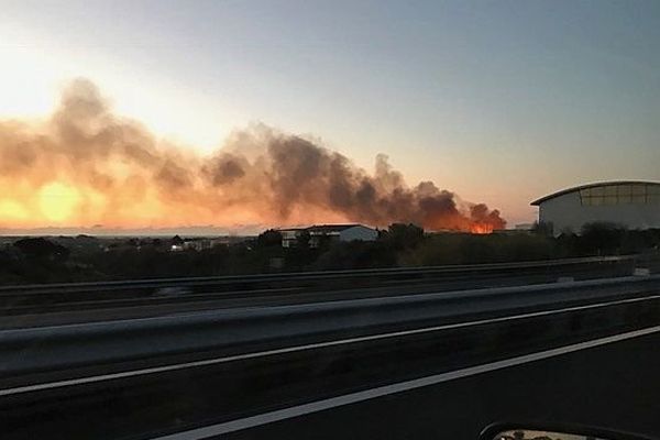 L'incendie qui a détruit le bâtiment à Mèze était visible de l'autoroute A9