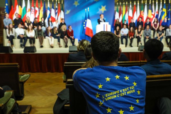 Discours sur l'Europe du président français Emmanuel Macron à la Sorbonne, Paris, le 26 septembre 2017.