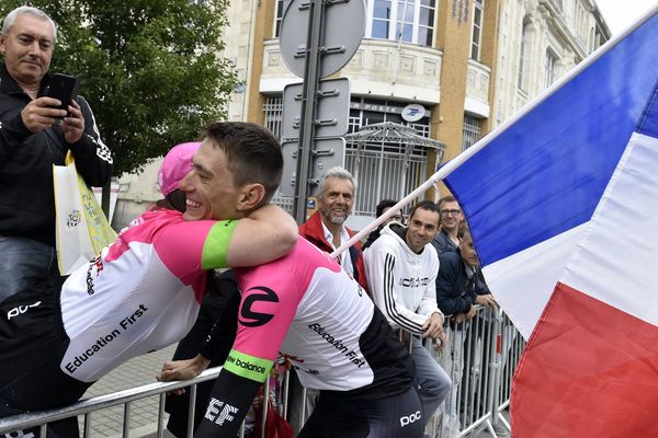 Le Loirétain Pierre Rolland, lors de la cérémonie d'ouverture du Tour de France 2018 