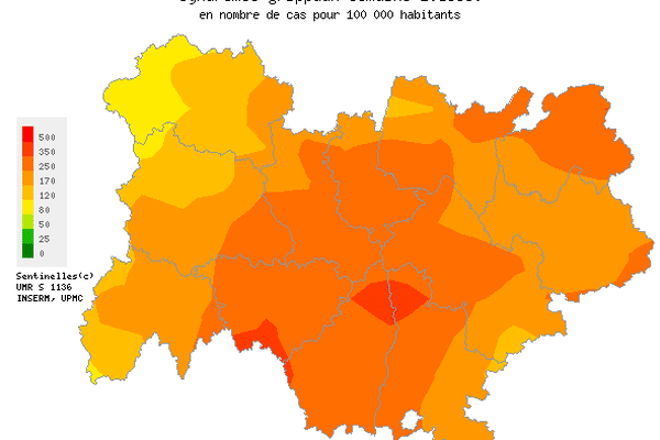 L'étendue de l'épidémie en Auvergne-Rhône-Alpes  au 21/12/2016