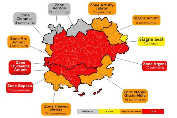 La préfecture du Var a placé ce jeudi 87 communes en crise sécheresse et 40 en alerte renforcée sécheresse.