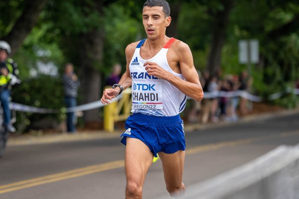 Le marathonien Hassan Chahdi lors des Championnats du monde d'athlétisme le 17 juillet 2022 à Eugene (Etats-Unis).