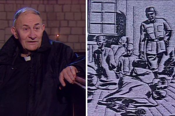 L'abbé Max Bougon se confiant à France 3 Picardie, en novembre 1986, à propos de sa captivité en Chine. Plusieurs de ses frères moines sont morts lors de l'avènement du régime communiste chinois en 1947.