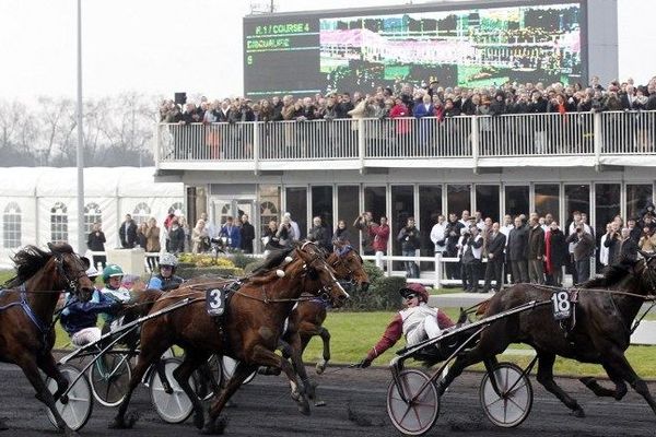 Le 29 janvier 2012, Roxane Griff (au centre), la jument originaire de l'Yonne, avait terminé à la 2e place du Grand Prix d'Amerique