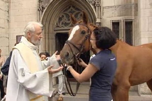 Le cheval est resté sur le parvis ...