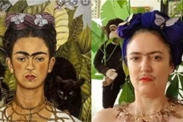 Frida Kahlo peinte par elle-même... et une reproduction assez fidèle de l'oeuvre.