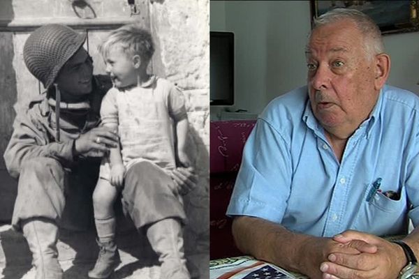 A gauche la photo prise le 10 juin 44. A droite Gérard Poincheval, le petit garçon 73 ans plus tard