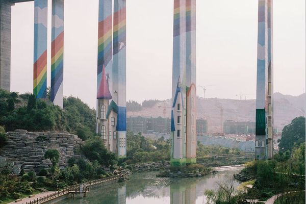 Rainbow on bridge pillars