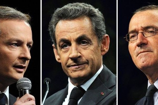 Bruno Le Maire (député de l’Eure), Nicolas Sarkozy (ancien président de la République) et Hervé Mariton (député de la Drôme) sont candidats à la présidence de l'UMP