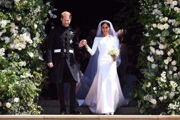 Le prince Harry et Meghan Markle à la sortie de la chapelle St George du château de Windsor samedi 19 mai 2018.