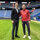 Le président du SM Caen, Ziad Hammoud, et Bruno Baltazar, nouvel entraîneur du club normand, lors de sa présentation le 31 décembre 2024.