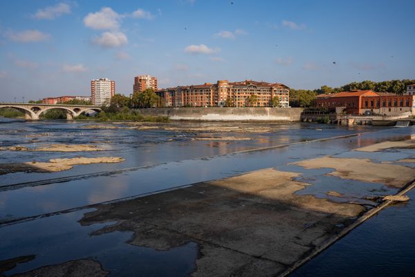 La Garonne a Toulouse manquant d'eau pour cause de sécheresse