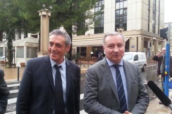 Jean-Luc Moudenc et Philippe Saurel à Montpellier le 28 novembre 2014