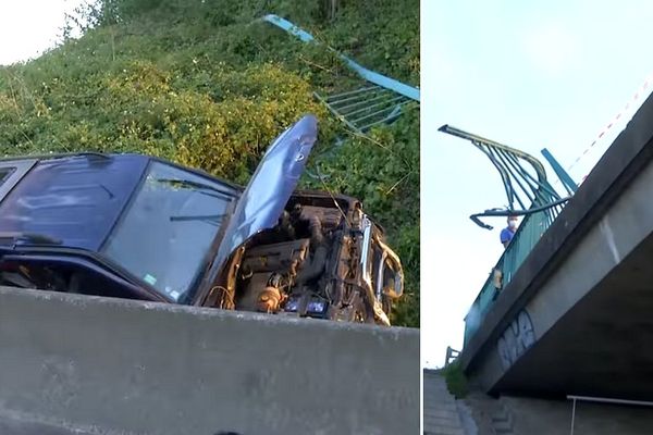 La voiture a chuté d'un pont qui enjambe l'A25 rue de Steenwerck à Bailleul.