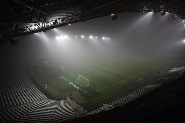 Le stade de la Beaujoire (Nantes, Loire Atlantique), samedi 10 décembre 2016. Le match contre Caen a été annulé en raison de l'épais brouillard. 