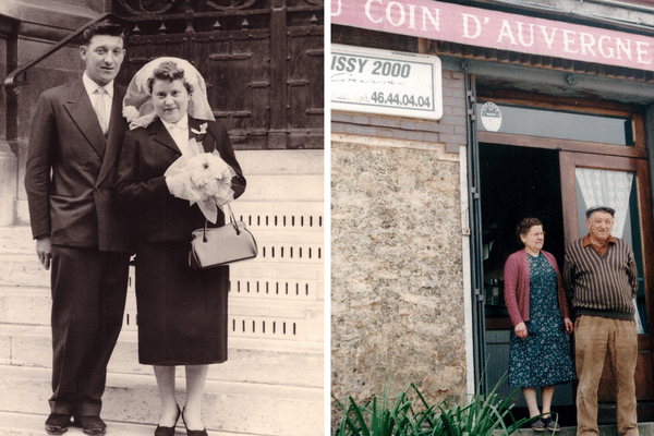 De leur mariage en 1958 (gauche) à la fermeture de leur café en 1994 (droite), les bougnats Odilon et Marie-Pierrette ont vécu à Paris dans l'espoir d'un jour revenir dans leur Aubrac natal.