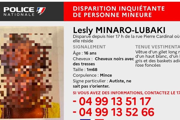 Disparition de Lesly, 16 ans, autiste, habitant à Montpellier - archives.