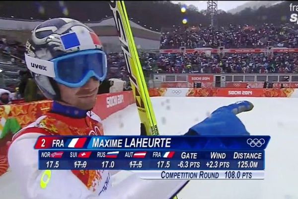 Maxime Laheurte a effectué un saut de 125 mètres dans la première épreuve du combiné nordique, à l'occasion de l'épreuve individuelle des JO de Sotchi 2014, mardi 18 février. 