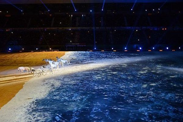 Le stade d'Ornano recouvert par la mer et le sable, grâce aux effets 3 D, samedi 23 août 2014