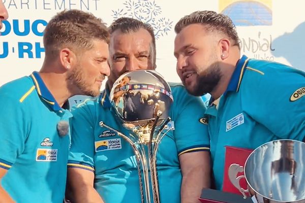 David Riviera, Mayron Baudino et Mickaël Bonetto ont remporté le Mondial La Marseillaise à pétanque 2023.