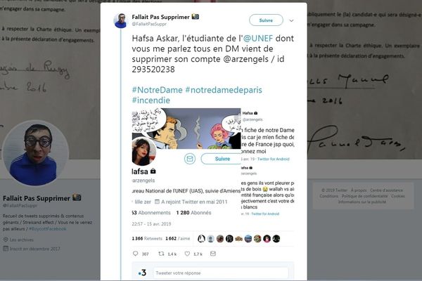 Le tweet, supprimé depuis hier soir, a été republié par le compte twitter "Fallait pas supprimer" 