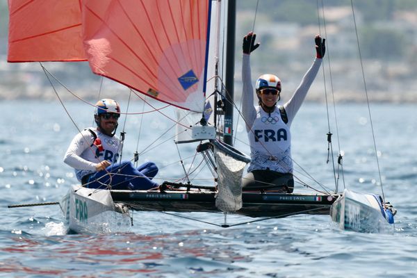 Camille Lecointre et Jérémie Mion vainqueur de la dernière course aux JO en 470