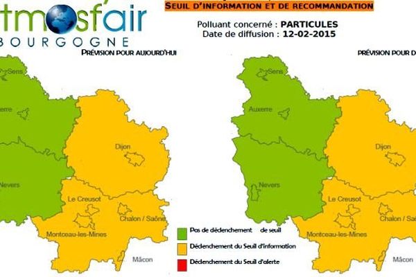 Le du seuil d'information et de recommandation est dépassé, aujourd'hui, sur le département de la Saône et Loire et de la Côte d'or.