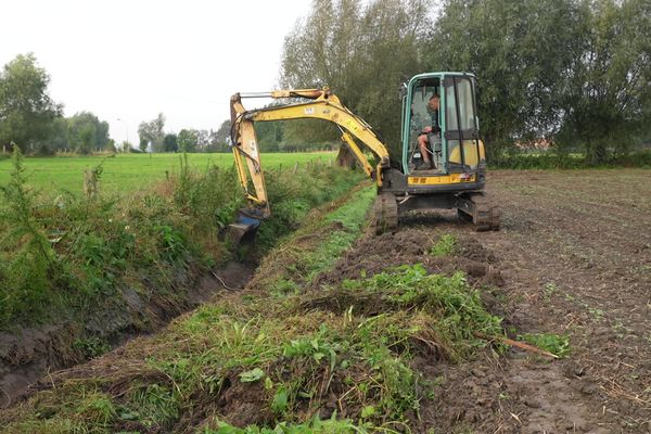 Ludovic Bouillet, polyculteur et éleveur laitier à Bousbecque (Nord), a décidé de curer lui-même le fossé entourant sa parcelle, mercredi 25 septembre 2024.