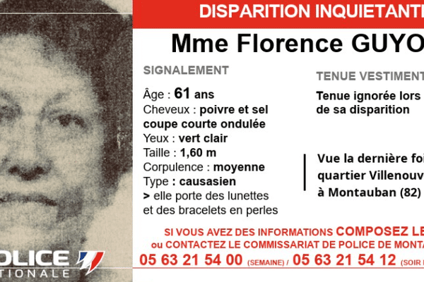 Florence Guyon est activement recherchée dans le département du Tarn-et-Garonne.