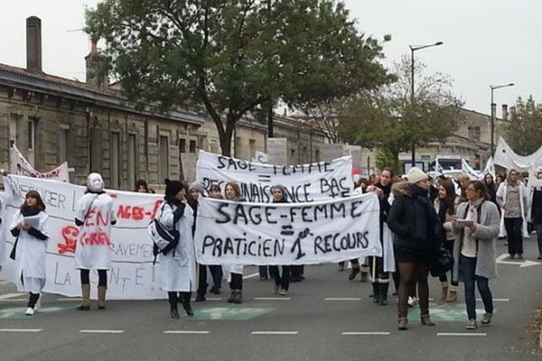 Manifestation des sages-femmes dans les rues de Bordeaux le 19 novembre 2013