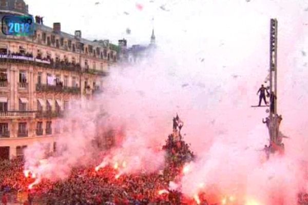 Le MHSC, champion de France  de ligue 1acclamé sur la place de la Comédie 